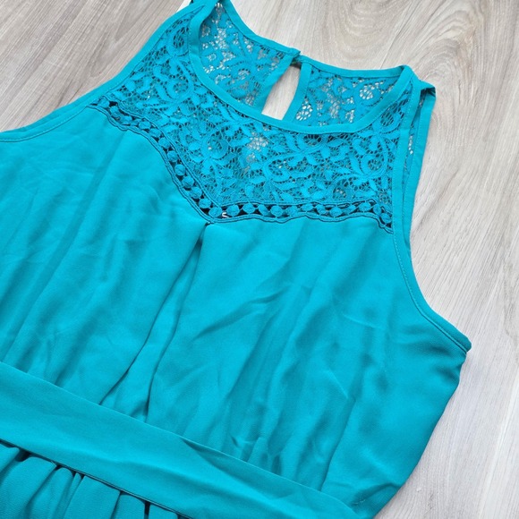IZ Byer Lace Dress Turquoise Blue Fit Flare Sleeveless Boho Party Large Womens - Picture 4 of 9